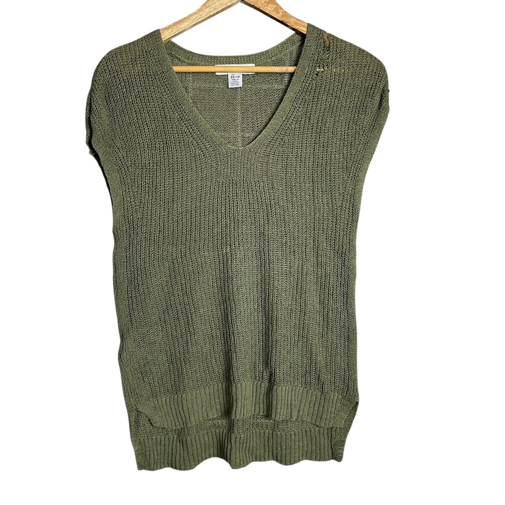 Tommy Bahama Olive Green linen Knit Sleeveless V Neck Tunic Top XS vest cozy